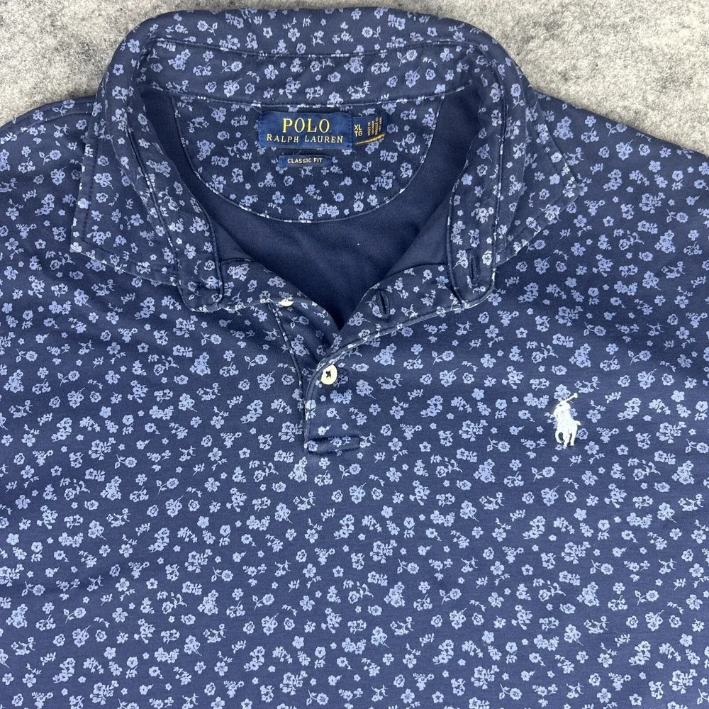 Polo Ralph Lauren‎ Mens XL Blue Floral Pattern AOP Short Sleeve Polo Shirt